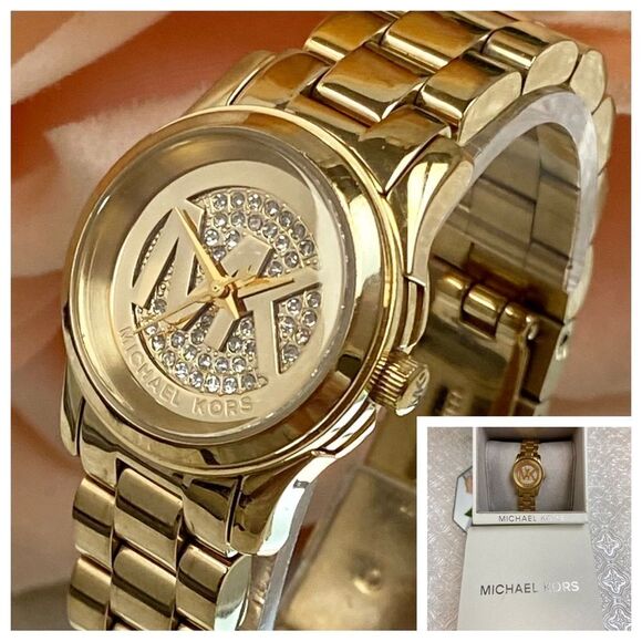 Michael Kors Accessories - Michael Kors Mini Runway Crystal Accented Dial Gold-Tone Watch
